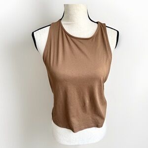 Womens Tank Top Size L Brown Sleeveless High Neck Shirt Plain Casual Layering